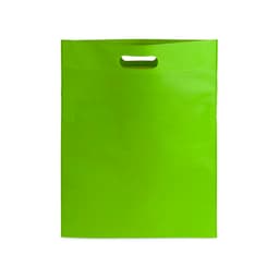 A bright green Blaster Bag with a handle at the top and a plain design. It features a logo.