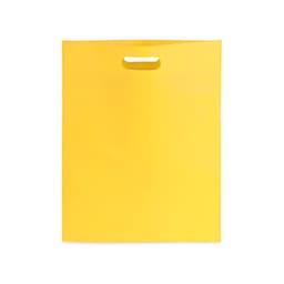 A yellow Blaster Bag with a handhold at the top. It features a smooth, flat design and has a logo.