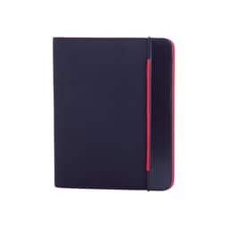 A black folder with red accents, featuring a sleek design and a logo on the front. Suitable for business use.