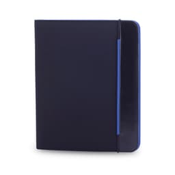A navy blue folder with a sleek design and a blue accent, featuring a logo on the front.