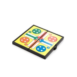 A square board game featuring vibrant yellow, blue, red, and green sections with circular spots and a foldable design.