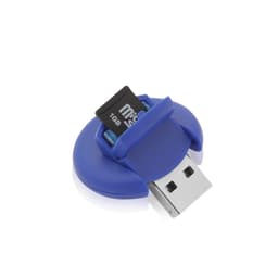 A blue Apek Card Reader with a USB connector and a microSD card slot. It features a compact, rounded design.