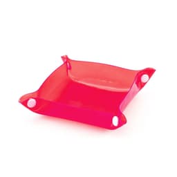 A pink Flot Coin Tray featuring a flexible design and round corner holes, ideal for miscellaneous items.
