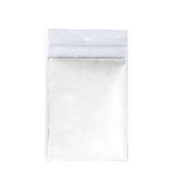 A clear plastic pouch with a seal, containing a folded white poncho. The pouch features a logo on the front.