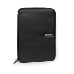 A black index folder with a zip closure and a silver fastening, featuring a textured finish and a logo.