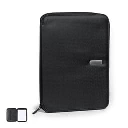 A black index folder with a zip closure, featuring a smooth exterior and a small logo.