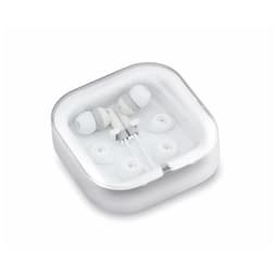 A pair of white Cort earphones in a transparent case, with additional ear tip sizes included.