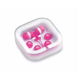 Pink Cort Earphones in a clear case, featuring interchangeable ear tips for a customised fit.