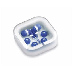 Blue Cort Earphones displayed in a clear case, accompanied by additional earbud tips in various sizes.