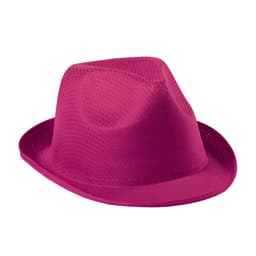 A pink brimmed hat with a textured pattern and a small logo, designed for headwear.
