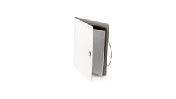 A white folder with a button closure, featuring a lined memo pad inside. The folder has a minimalist design.