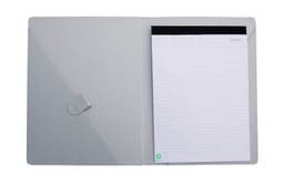 A grey Vimaz Folder with an interior notepad, featuring a smooth finish and a secure closure tab.