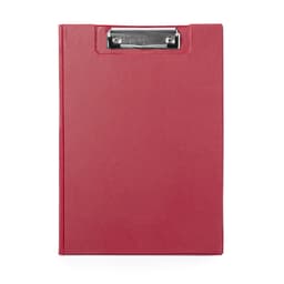 A red Clasor Folder with a metallic clipboard attachment on the top. It has a smooth finish and a simple design.