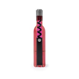 A corkscrew designed in vibrant pink and black, featuring a spiral mechanism for opening bottles.