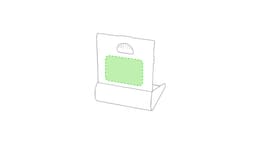 A green promotional sign holder with a flap for easy access and branding space. It has a logo displayed.