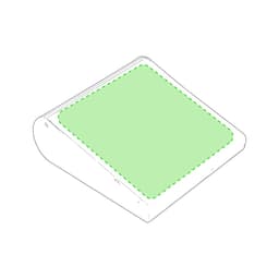 A green cleaning pad with a rounded edge, designed for use in a cleaning set. It features a branding logo.