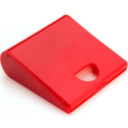 A red triangular storage box with a handle, designed for home organisation. Features a smooth finish.