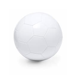 A white soccer ball with a classic hexagonal panel design, featuring a smooth surface and a logo.