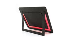 A black mousepad photo frame features a triangular cut-out with a glowing red accent. It has a simple, modern design.