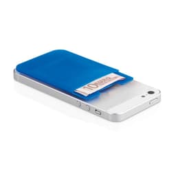 A blue Lotek Pouch attached to a smartphone, holding a 10 euro note. The pouch is made of flexible material.