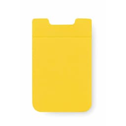 A yellow pouch with a minimalist design, featuring a flap closure and a logo on the front.