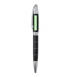 A metal pen featuring a black barrel with silver accents and a branding area.