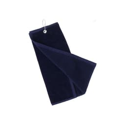 A navy blue golf towel with a hanging loop, featuring a soft terry fabric texture and a simple design.