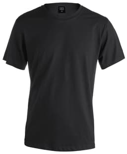 A black premium adult colour t-shirt with a simple design and short sleeves, featuring a logo on the label.