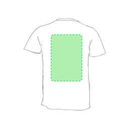 A white premium adult T-shirt featuring a green outlined rectangle on the back. The design includes a logo.