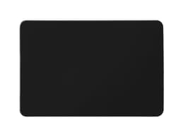 A rectangular black magnet with smooth edges and a glossy surface, featuring a logo on one side.