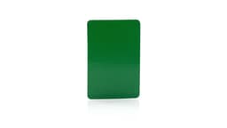 A green rectangular magnet with a smooth finish, featuring a branding logo on one side.