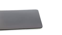 A rectangular black magnet with a smooth surface, featuring a logo on one side.
