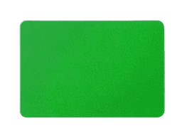A green magnet on a flat surface. The product has a smooth finish and features a logo.