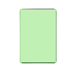 A green magnet featuring a smooth surface, rectangular shape, and a branding logo.