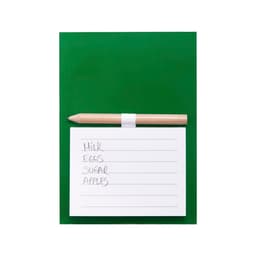 A green magnetic to-do list with a white notepad and a wooden pencil attached.