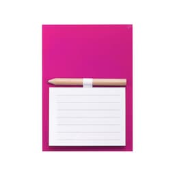 A pink magnetic to-do list pad with a plain white notepad and a wooden pencil attached.