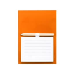 A magnetic to-do list pad with lined paper and a wooden pencil on a vibrant orange background.