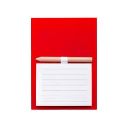 A magnetic to-do list with a white notepad and a light wooden pencil, set against a bright red background.