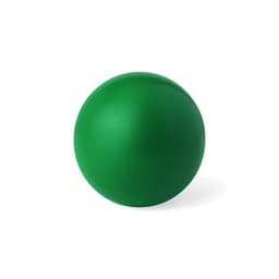 A green stress ball with a smooth surface, featuring a circular shape and a simple design.