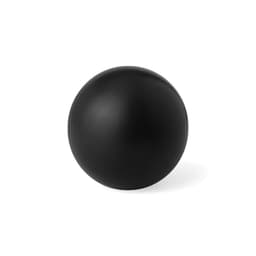 A black stress ball with a smooth surface, designed for squeezing and relaxation.