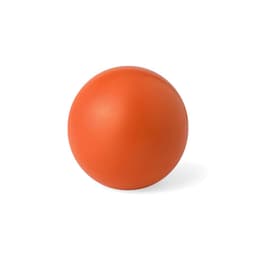 An orange stress ball with a smooth, matte finish, featured in a simple round shape.
