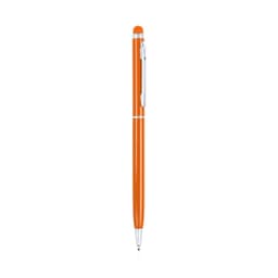 An orange stylus touch ball pen with a silver clip and accents. It features a rounded stylus tip.