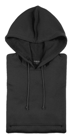A black adult technical sweatshirt with a hood, featuring a logo and a simple design.