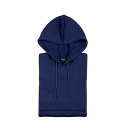 A navy blue technical sweatshirt with a hood, featuring a drawstring and a label inside.