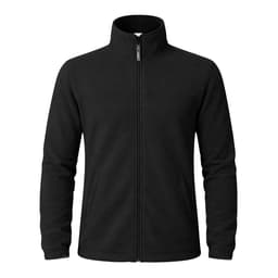 A black polar fleece jacket featuring a zip front and a high collar, designed for warmth and comfort.