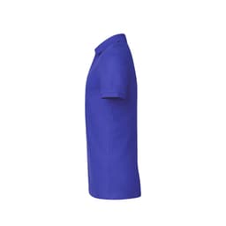 A purple polo shirt with short sleeves and a straight cut, featuring a logo on the chest.