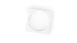 A white square plate with a circular depression in the centre. The plate has a smooth, glossy finish.