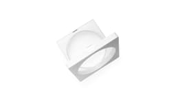 A white Kibal Pouch with a square shape and a circular opening, featuring a simple design and a logo.