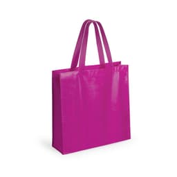A vibrant pink bag with two sturdy handles, suitable for carrying various items. Features a smooth surface and a logo.