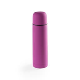 A drink bottle with a sleek design in vibrant pink, featuring a rounded top and a black accent line.
